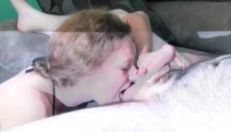 Hairy guy gets incredible BJ from chick in lingerie