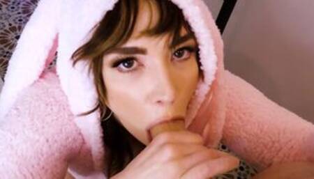 My bunny mommy sucking my big hard cock