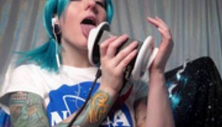 SFW ASMR - Trippy Ear Licking - Non-Nude Earth Chan Cosplay - Binaural Layered NO TALKING Ear Eating