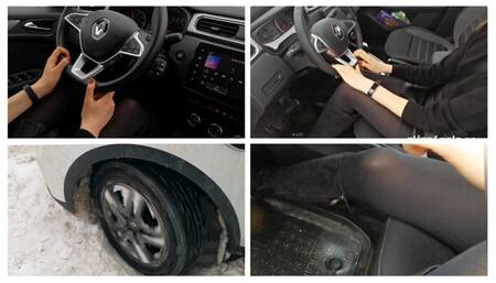 Sexy girl leans how to rev hard and finally stuck hard in snow