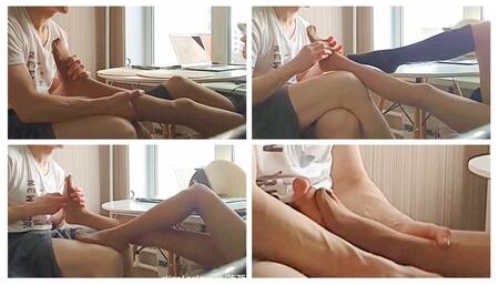 Nylon foot fetish massage and pantyhose footjob
