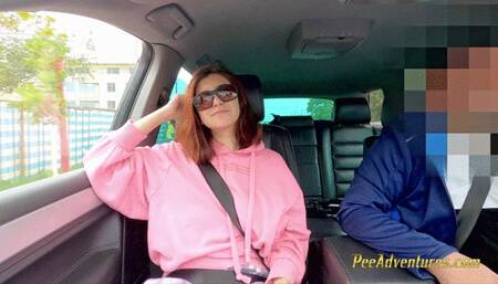 Running outdoors and pee with her legs wide opened outdoor