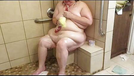 Wash the shower with my big sponge and tease stepmoms boy