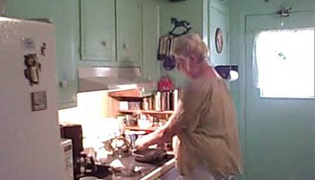 Sexy Dutch girl milf gilf cooks breakfast