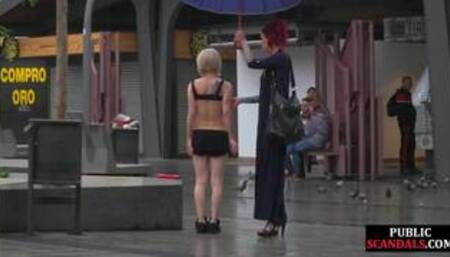 Female servant whipped outdoor by redhead femdom lady