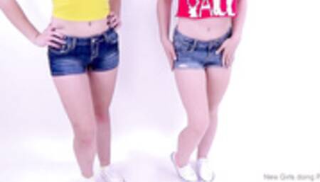 Lesbian Teens tease and strap on orgasms in studio