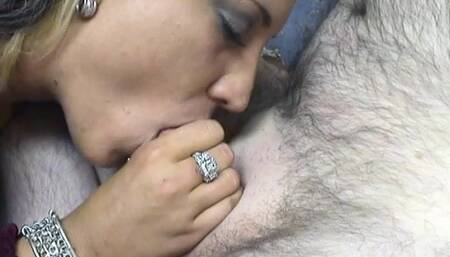 Older guy gets lucky with tattooed and pierced blonde hottie sucking his cock