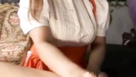 Asian sensual busty girl donates joy