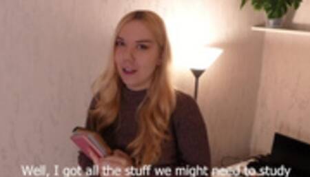 It's time for studying! First, I'll stretch my ass, then you'll fill it up with creampie, stepbro!