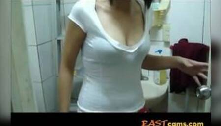 Chinese Cutie Sucking Cock In Public Bathroom