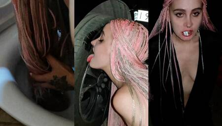 Night naked walk, licking toilet and outdoor fetishes