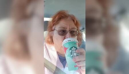 Pink sweater and Star bucks yummy