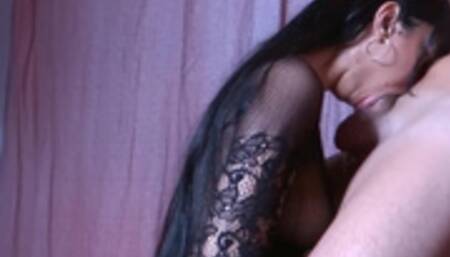 My stepsister gives me oral sex and I cum throbbing in her mouth!