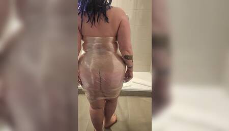 Kinky bound orgasm wrapped in plastic