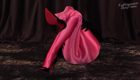 747 Shiny rose spandex pantyhose and miniskirt