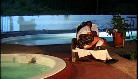 Sexy barely legal brunette gets pounded from behind in a hot tub