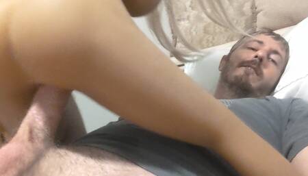 Petite Blonde Girls Rides the Tip of this Large Dick