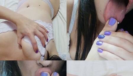 I show you my body in white lingerie before starting to lick my feet slowly