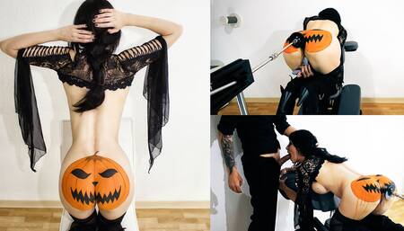 Halloween video 2022 - fucked by my anal sex machine until I piss with pleasure and throat pie blowjob