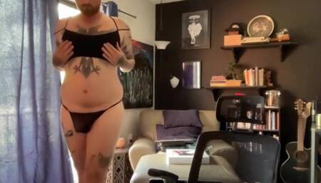 Tight pink hole in black g string