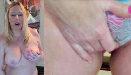 Sexy busty cougar wets panties and floor