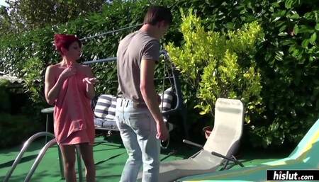 Lyza Vondee licks cum off his cock after he fucks her ass