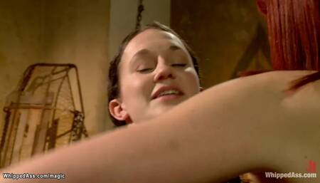 Redhead lezdom whipping brunette dyke
