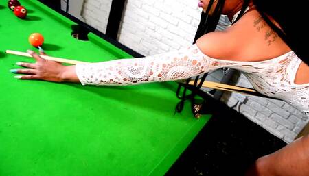 McLaren Playing Pool w/ 2 Big Sticks