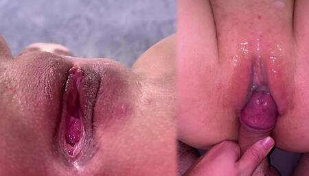 Pussy licking and rubbing, cumshot and smear cum on pussy