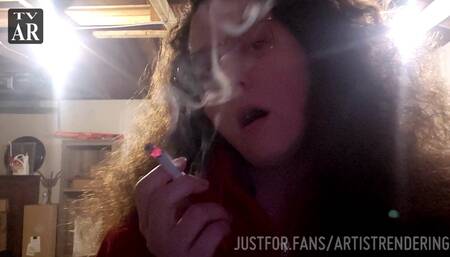 Curly haired brunette lovingly blows smoke in your face