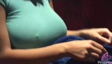 Watch busty Jana Defi goes topless on bubble bath photoshoot