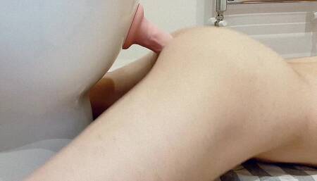 Hands Free Cum On The Floor While Fucking Huge Dildo