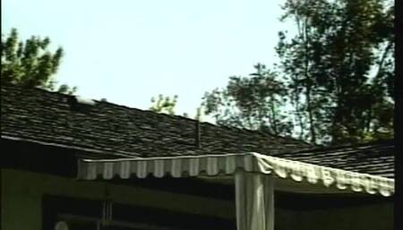 Young slim chick with ebony skin gets black hard cock in her wet pussy in the backyard