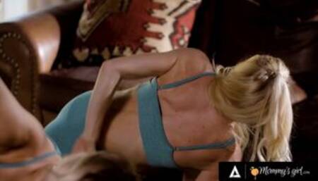 MOMMY'S GIRL - Hot Blonde Scissoring And Facesitting With Big Titted Stepmom During Yoga Bonding