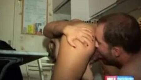 Natural Busty milf having sex in the kitchen