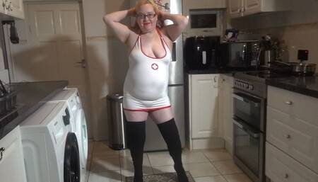 Nurse in thigh boots playing with pussy