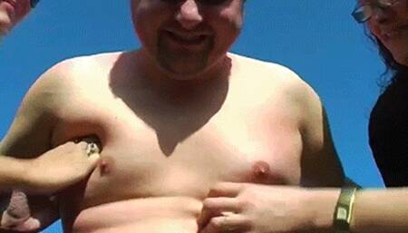 Fat bastard tickled behind the waves - Bitchy Brats & Fuck Face - MP4 Clip