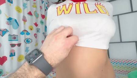 Bubble butt cutie in booty shorts getting ass jiggled and spread