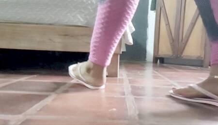 Balbina Pink Leggings and Flip Flop Foot Teasing