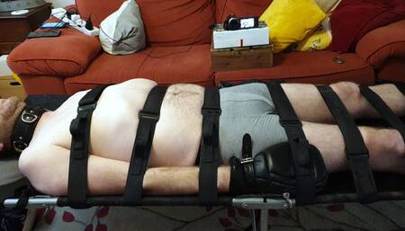 Two women torment strapped down man 2-BBW bondage,BBW domination,male bondage,man in bondage,amateur,double domination,bound and gagged man,strapped down,man tied up,