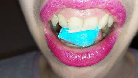 chewing and eating marshmellow -