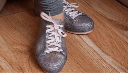 Dolce Amaran taking off her plastic sneakers and showing her sweaty feet - BBW FEET - BIG FEET - SNEAKER FETISH - SWEATY FEET FETISH - SWEATY SOLES - TOES  - SMELLING