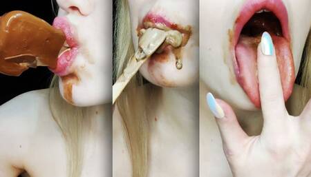 licking chocolate ice cream