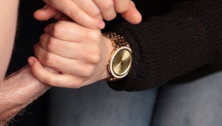 Standing Handjob with golden Michael Kors wrist watch - short version