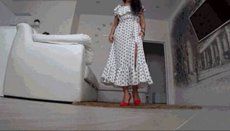 Jerk off on my red underpants under the polka dot dress d