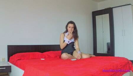 Ingrid is stripping, sucking cock and blowing smoke