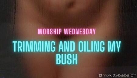 Wednesday Pussy Worship Trimming and Oiling My Bush