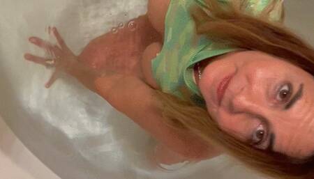 Bondage Leotard post-shoot: Carissa playing in the Tub again!