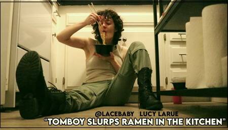 Tomboy Slurps Ramen in the Kitchen