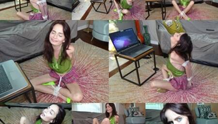 Horny slut relaxing in bondage while watching bondage videos (MP4 SD 3500kbps)